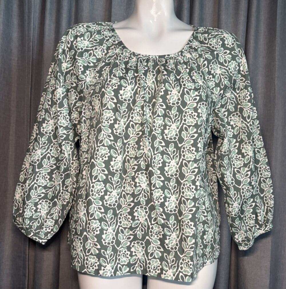 J.Crew Printed Scoop Neck Top Women's small green Floral Botanical Cottagecore